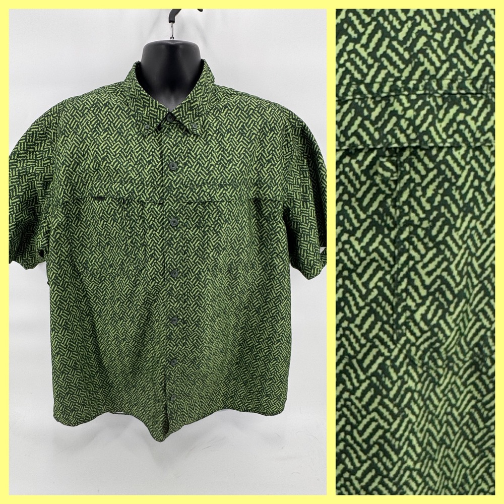 Duluth Trading‎ Co Action Shirt Mens 2XL Green Geometric Fishing Hiking Short